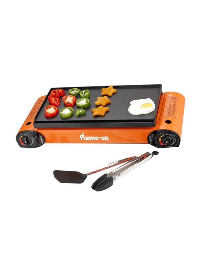 فلايم-أون موقد غاز مزدوج مع صحن شواء وملعقة وماسكة برتقالي/أسود 70x8x25سم - Image 1