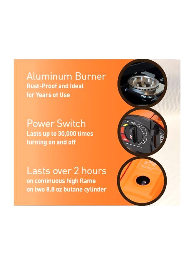 فلايم-أون موقد غاز مزدوج مع صحن شواء وملعقة وماسكة برتقالي/أسود 70x8x25سم - Image 3