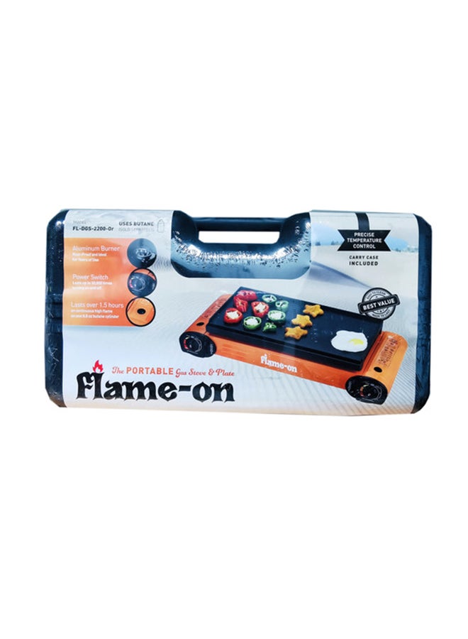 فلايم-أون موقد غاز مزدوج مع صحن شواء وملعقة وماسكة برتقالي/أسود 70x8x25سم - Image 4