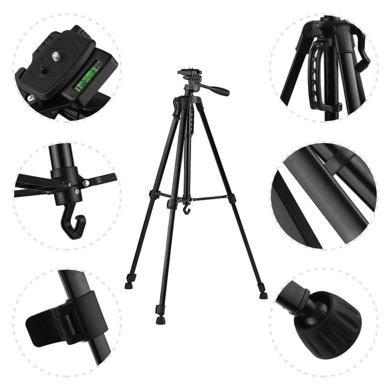 Lightweight Photography Tripod Stand With Phone Holder Carry Bag Black