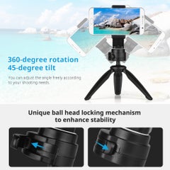 Generic Folding Mini Tripod Stand With 360 Degrees Rotatable Ball Head Cellphone Clip Black  - Image 2