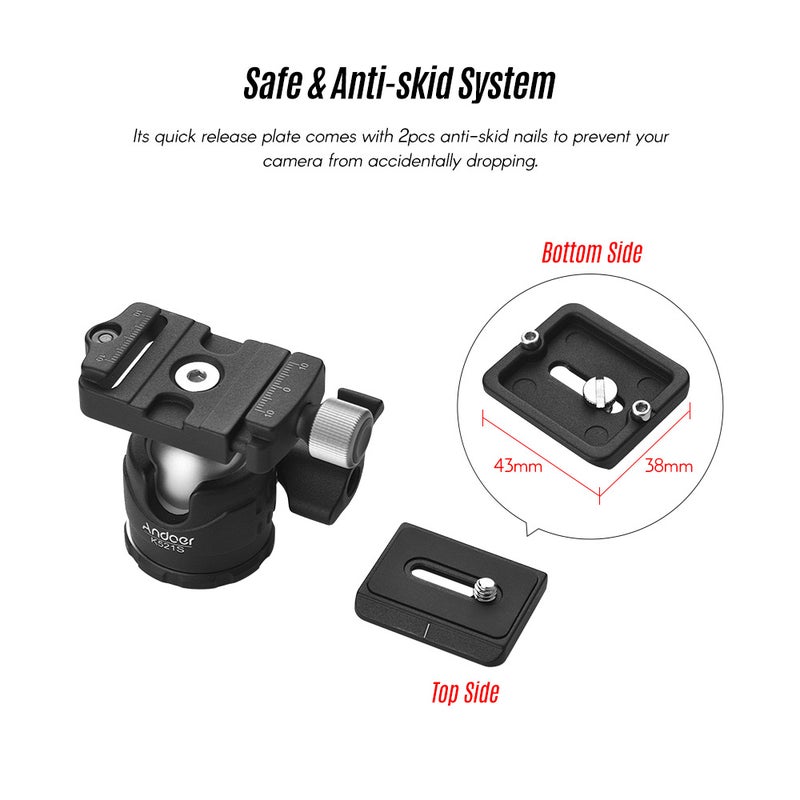 أندوير حامل ثلاثي القوائم K521S محمول بهيكل قابل للتمديد مصنوع من خليط الألومنيوم مكون من 5 أقسام مزوّد برأس كروي صغير أسود - Image 4