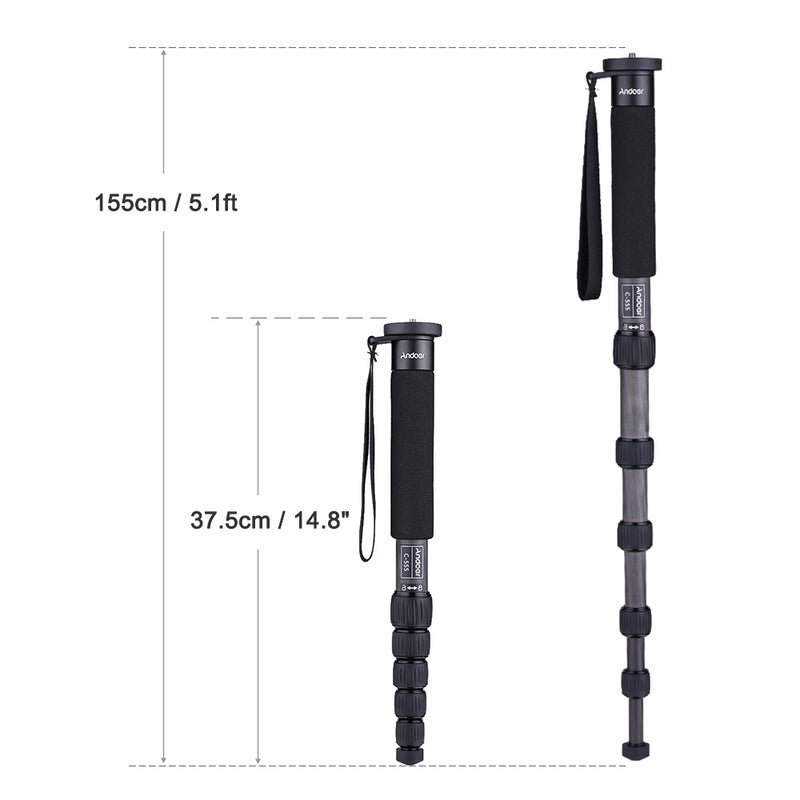 ANDOER C-555 Carbon Fiber Camera Monopod Unipod Stick With Carry Bag Black  - Image 3