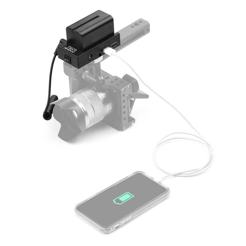 ANDOER NP-F970 F750 Battery Plate Holder Adapter With Dual USB Interface And EN-EL14 Dummy Battery Coupler Black - Image 2