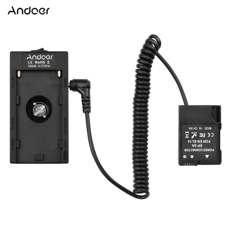 ANDOER NP-F970 F750 Battery Plate Holder Adapter With Dual USB Interface And EN-EL14 Dummy Battery Coupler Black - Image 1