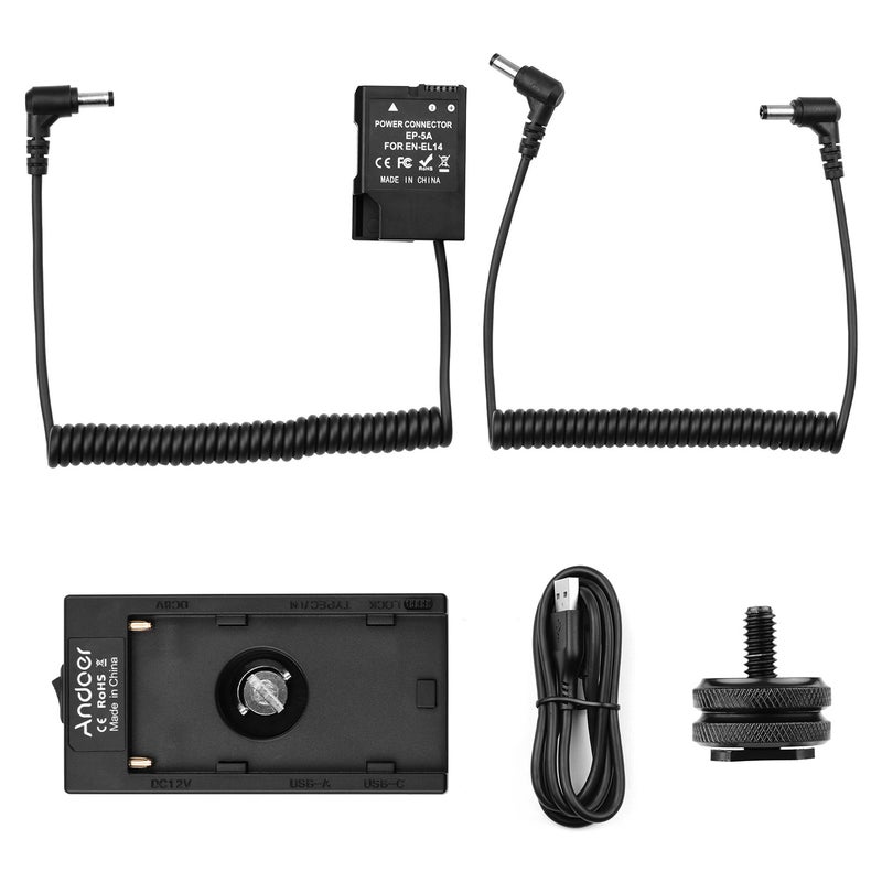 ANDOER NP-F970 F750 Battery Plate Holder Adapter With Dual USB Interface And EN-EL14 Dummy Battery Coupler Black - Image 4