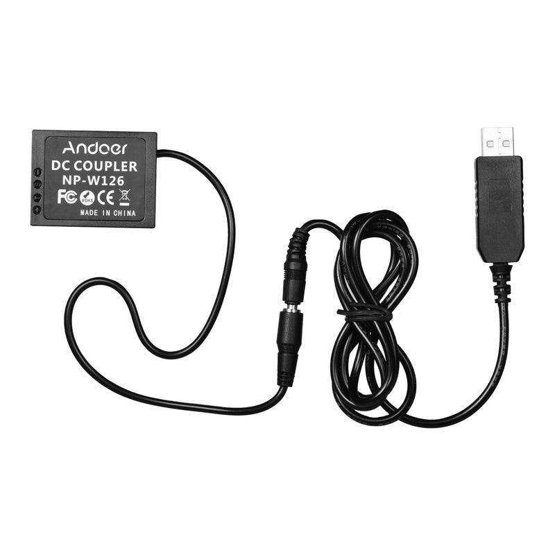 أندوير قارنة توصيل مع محول طاقة بتيار مستمر من منفذ USB بجهد 5 فولت إلى حزمة البطارية الوهمية NP-W126 أسود - Image 3