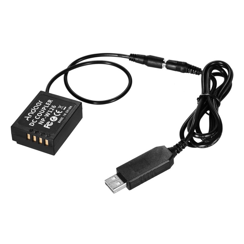 أندوير محول قرين بتيار مستمر من USB إلى بطارية وهمية NP-W126 بجهد 5 فولت أسود - Image 3