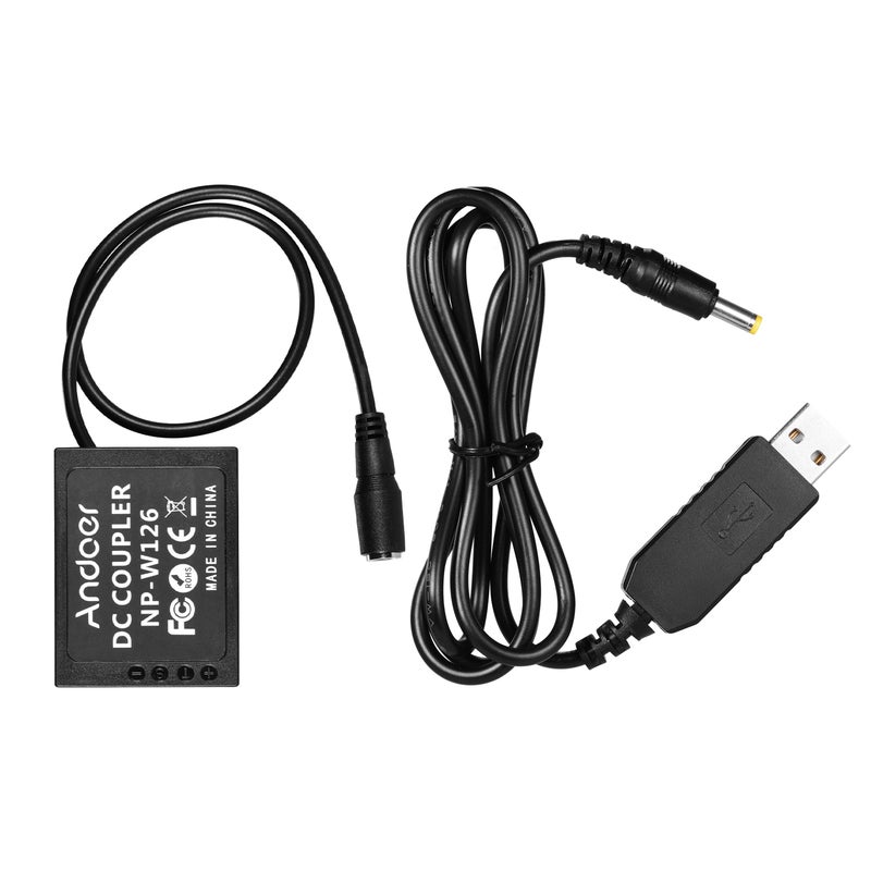 أندوير محول قرين بتيار مستمر من USB إلى بطارية وهمية NP-W126 بجهد 5 فولت أسود - Image 5