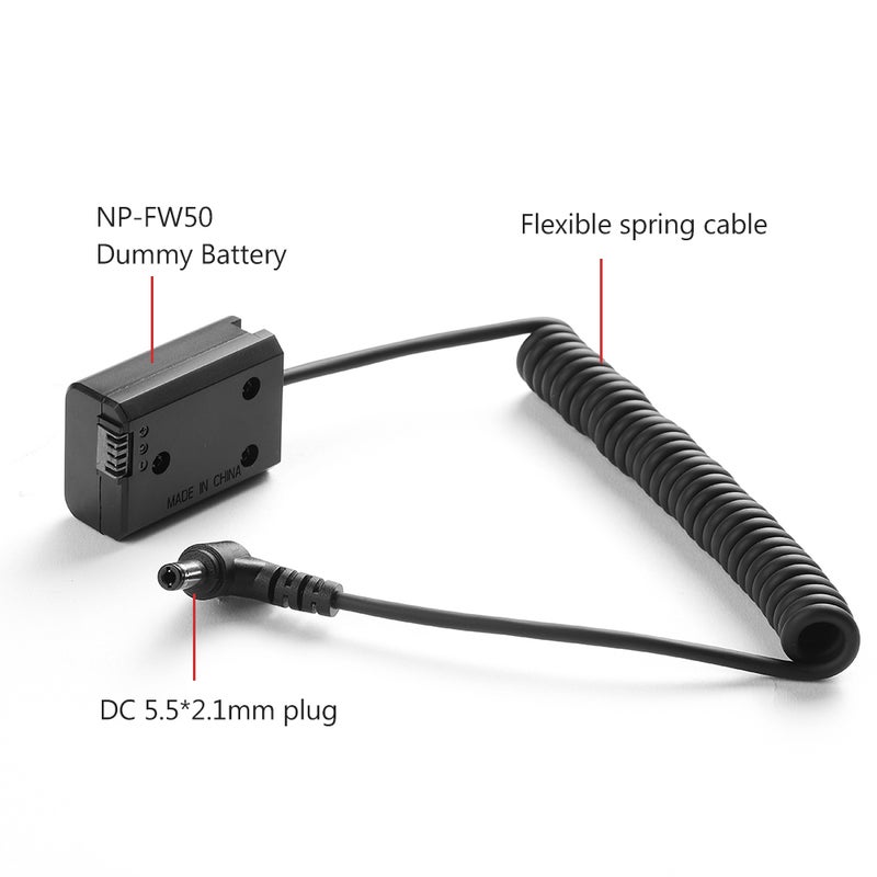 ANDOER NP-FW50 Dummy Battery Pack Coupler Adapter With DC Male Connector For Sony ILDC Camera Black - Image 5