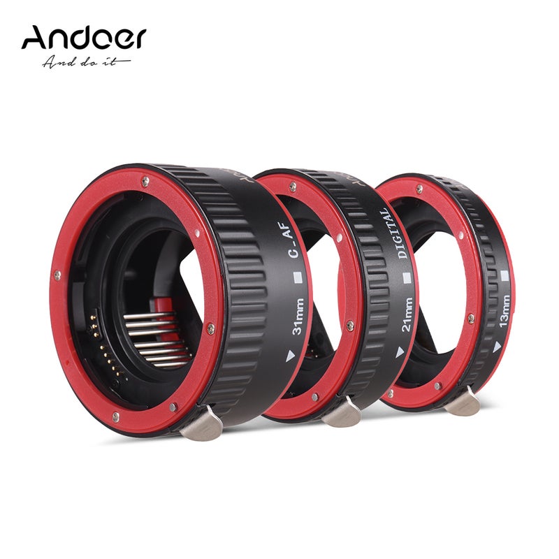 ANDOER Portable Auto Focus Macro 13mm, 21mm And 31mm Extension Tube Adapter Ring Set Black/Red  - Image 1