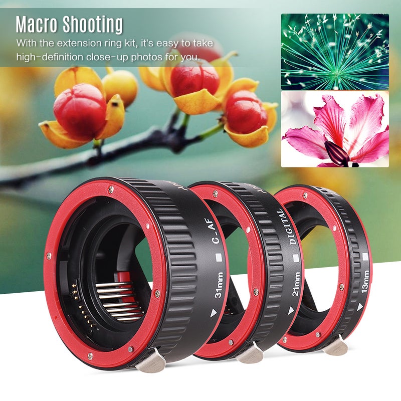 ANDOER Portable Auto Focus Macro 13mm, 21mm And 31mm Extension Tube Adapter Ring Set Black/Red  - Image 2