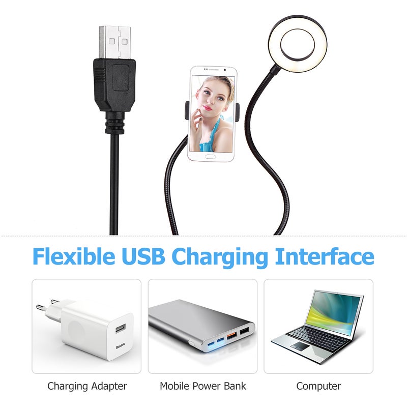 docooler LED Ring Photography Light With Flexible Phone Holder Black  - Image 3