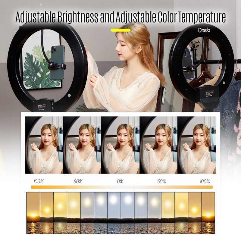 مصباح LED حلقي مع حامل ثلاثي القوائم متعدد الألوان - Image 5