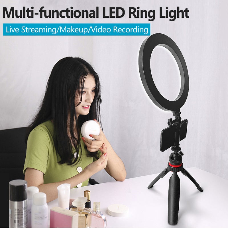 مصباح مكتبي حلقي بإضاءة LED مع حامل صغير ثلاثي القوائم أسود - Image 5