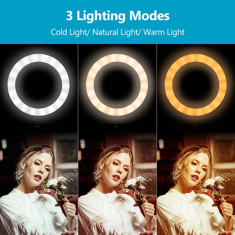 مصباح مكتبي حلقي بإضاءة LED مع حامل صغير ثلاثي القوائم أسود - Image 3