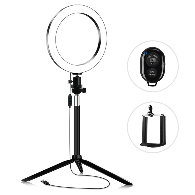 Dimmable Beauty Ring Light Set With Tabletop Tripod Black - Image 1