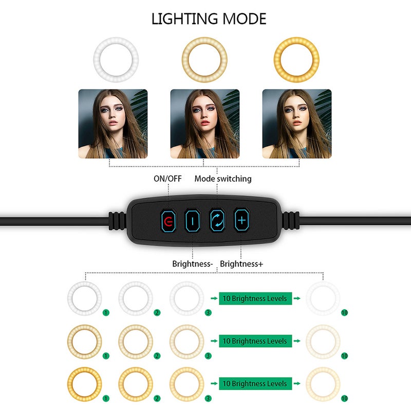 Table LED Ring Light With Tripod Stand Black  - Image 5