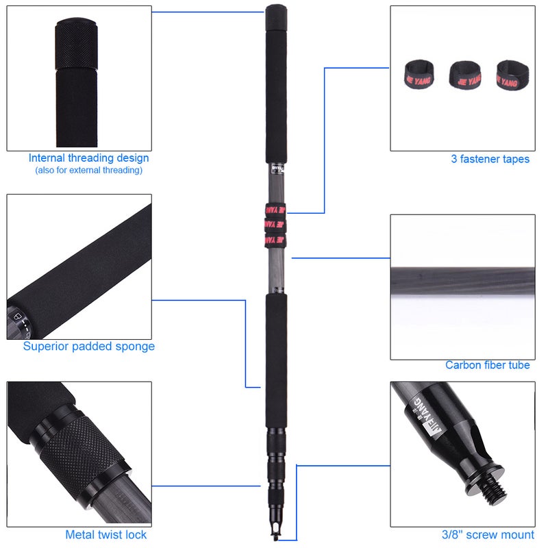 Extendable Telescoping Microphone Boom Pole Black  - Image 3