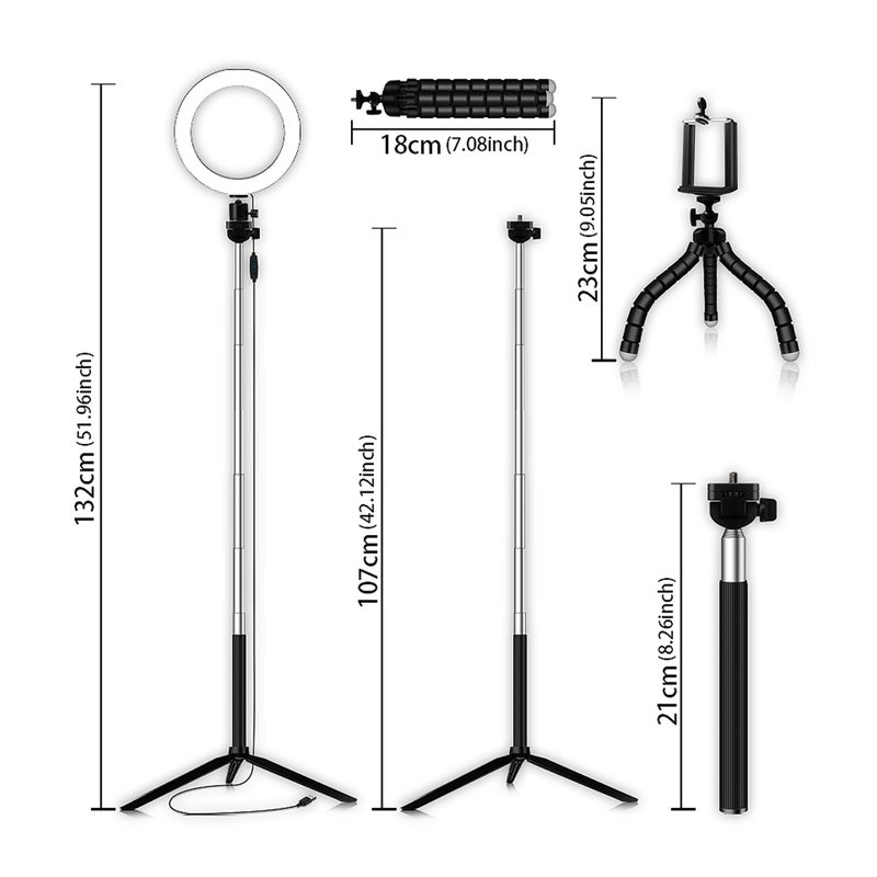 حلقة إضاءة LED مع حامل ثلاثي القوائم للهاتف متعدد الألوان - Image 4