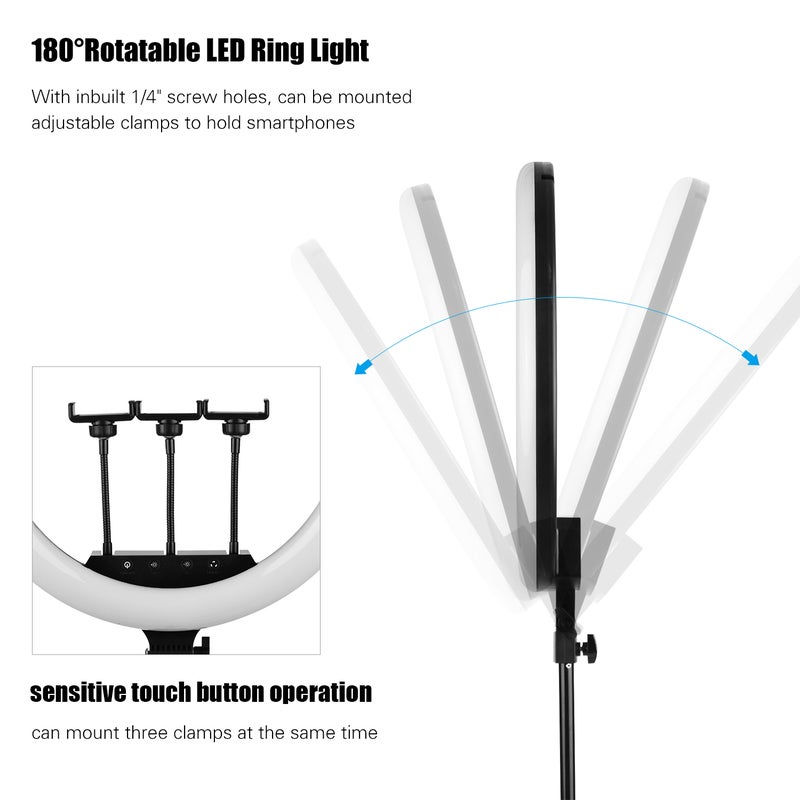 Dimmable Ring Video Light With Phone Holder Tripod Black - Image 2