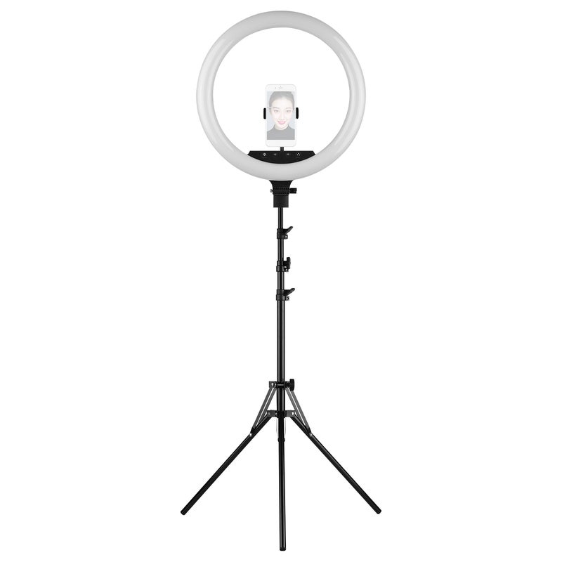 Dimmable Ring Video Light With Phone Holder Tripod Black - Image 3