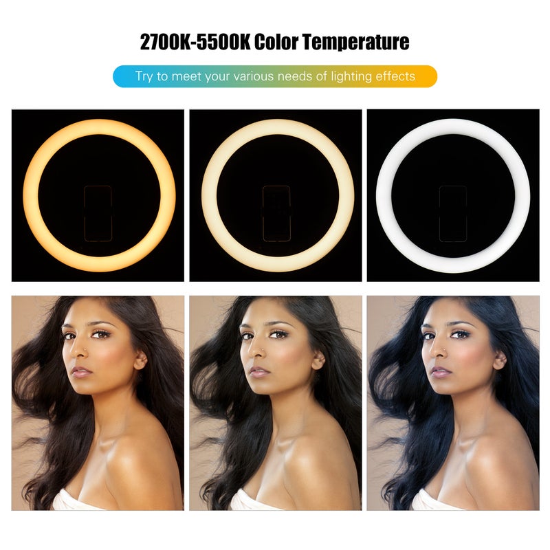 Dimmable Ring Video Light With Phone Holder Tripod Black - Image 5