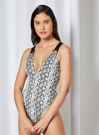 Snakeskin Patterned Swimsuit Multi Color