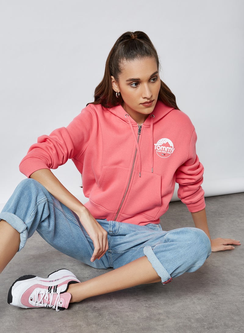 Cropped Logo Hooded Jacket Pink/White - v1602593530/N39653849V_1