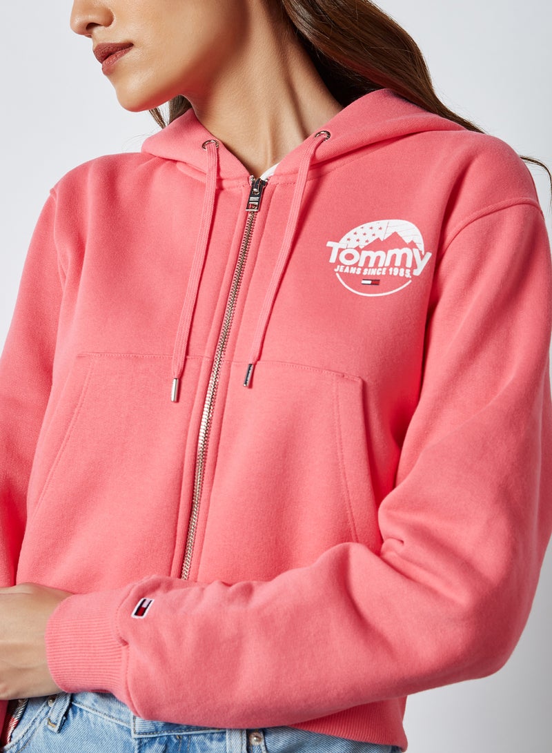 Cropped Logo Hooded Jacket Pink/White - v1602593532/N39653849V_4