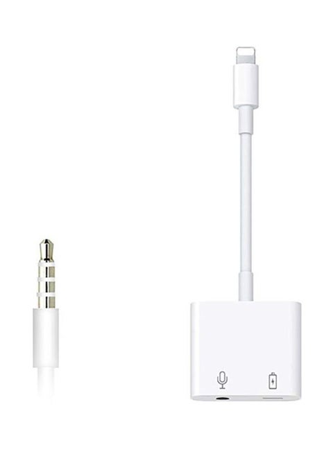 2-In-1 Lightning Audio And Charging Adapter Extension Cable White
