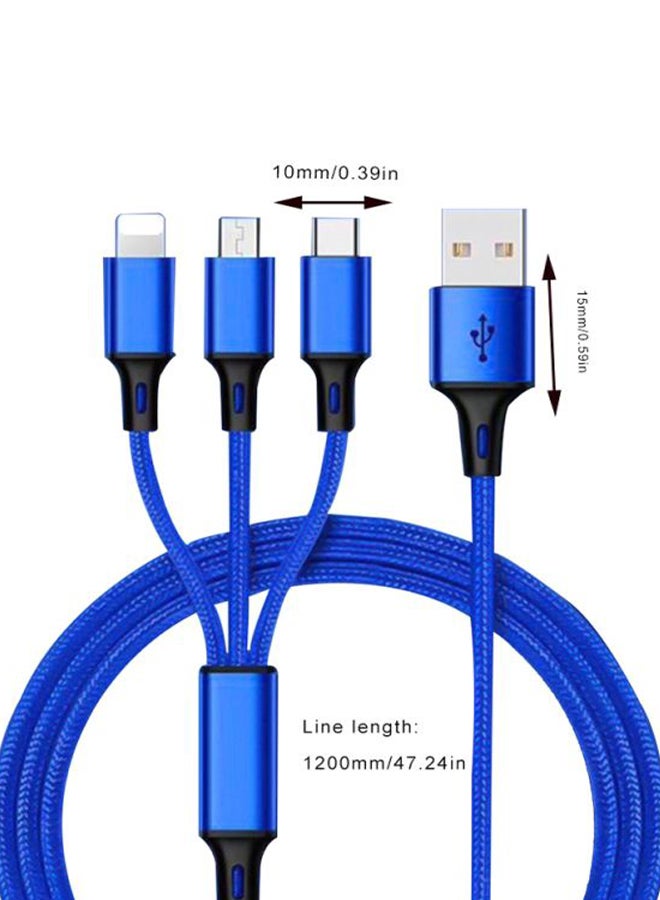 كابل USB مضفر 3 في 1 للشحن ومزامنة البيانات أزرق / فضي - Image 5