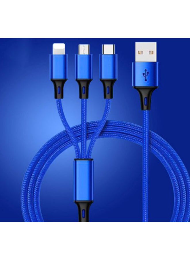 كابل USB مضفر 3 في 1 للشحن ومزامنة البيانات أزرق / فضي - Image 2