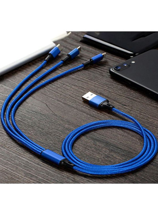 كابل USB مضفر 3 في 1 للشحن ومزامنة البيانات أزرق / فضي - Image 3