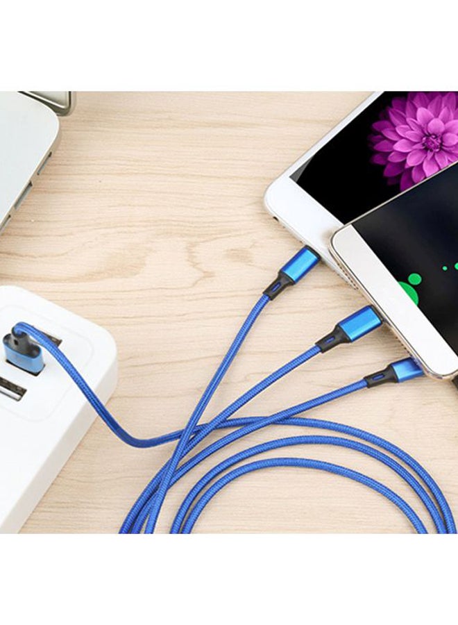 كابل USB مضفر 3 في 1 للشحن ومزامنة البيانات أزرق / فضي - Image 4