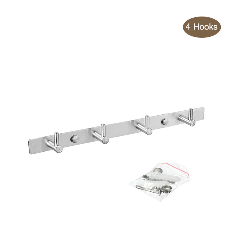 Wall Mounted Coat Rack Hanger With 4 Hook Silver 28.00x5.00x5.00cm - Image 1