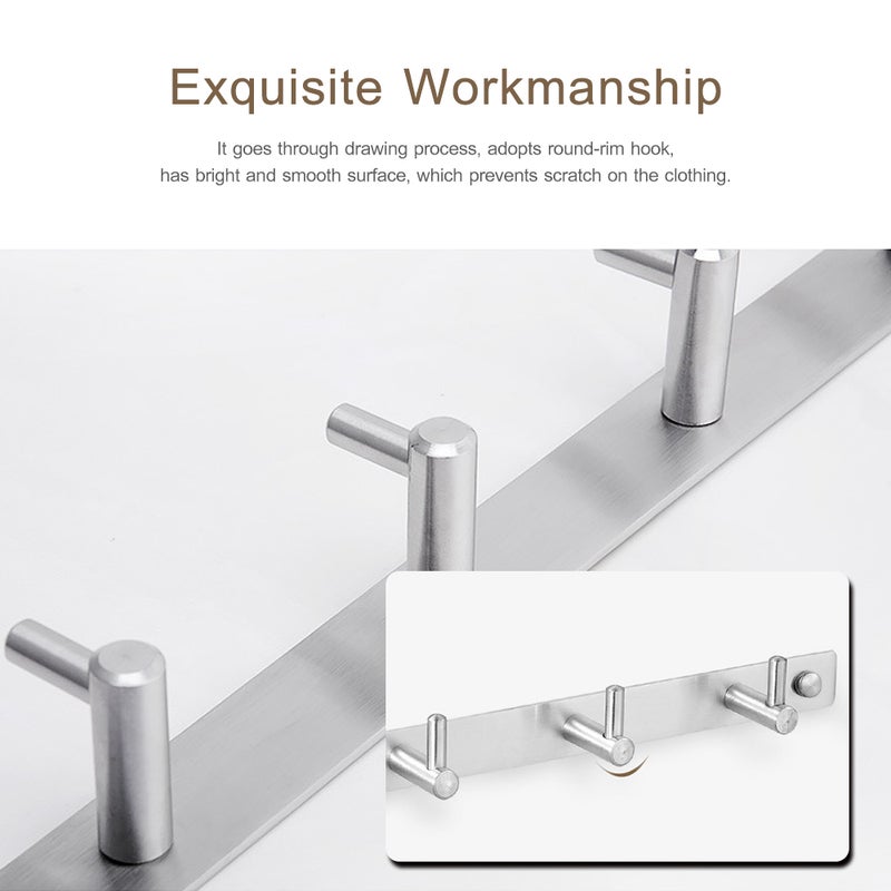 Wall Mounted Coat Rack Hanger With 5 Hook Silver 42.00x5.00x5.00cm - Image 1