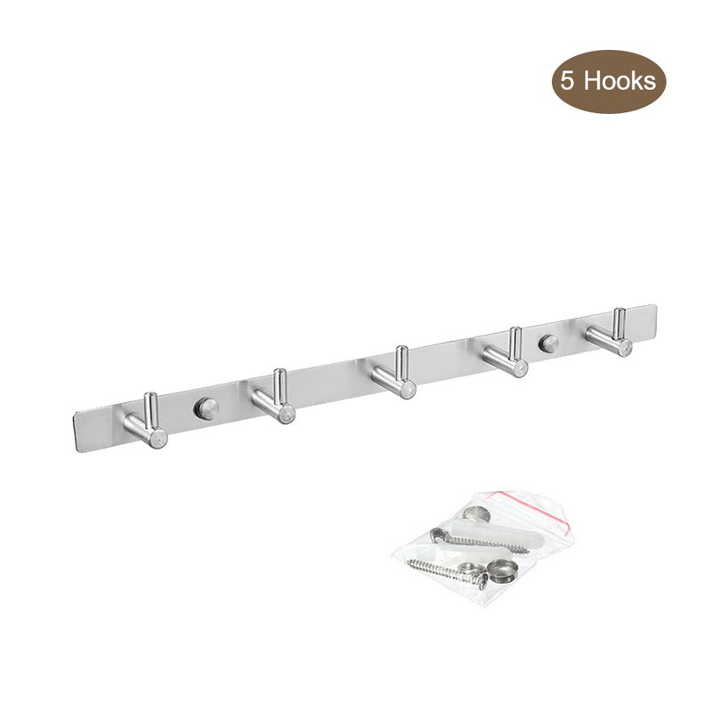 Wall Mounted Coat Rack Hanger With 5 Hook Silver 42.00x5.00x5.00cm - Image 4