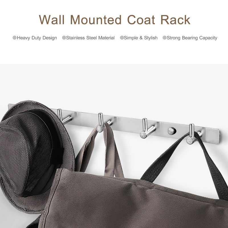 Wall Mounted Coat Rack Hanger With 5 Hook Silver 42.00x5.00x5.00cm - Image 3