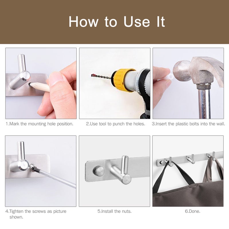 Wall Mounted Coat Rack Hanger With 5 Hook Silver 42.00x5.00x5.00cm - Image 5