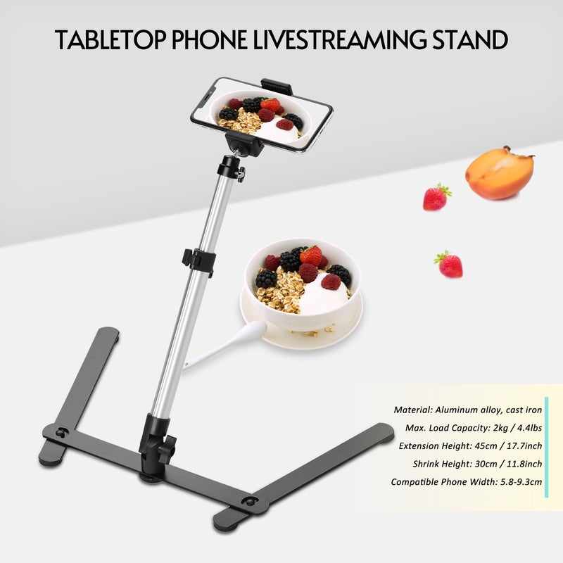 Generic - Tabletop Livestreaming Mobile Stand With Adjustable Overhead Mount Black/Silver - Image 1