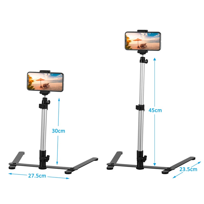 Generic - Tabletop Livestreaming Mobile Stand With Adjustable Overhead Mount Black/Silver - Image 1