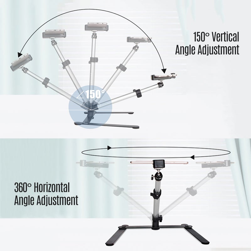 Generic - Tabletop Livestreaming Mobile Stand With Adjustable Overhead Mount Black/Silver - Image 1