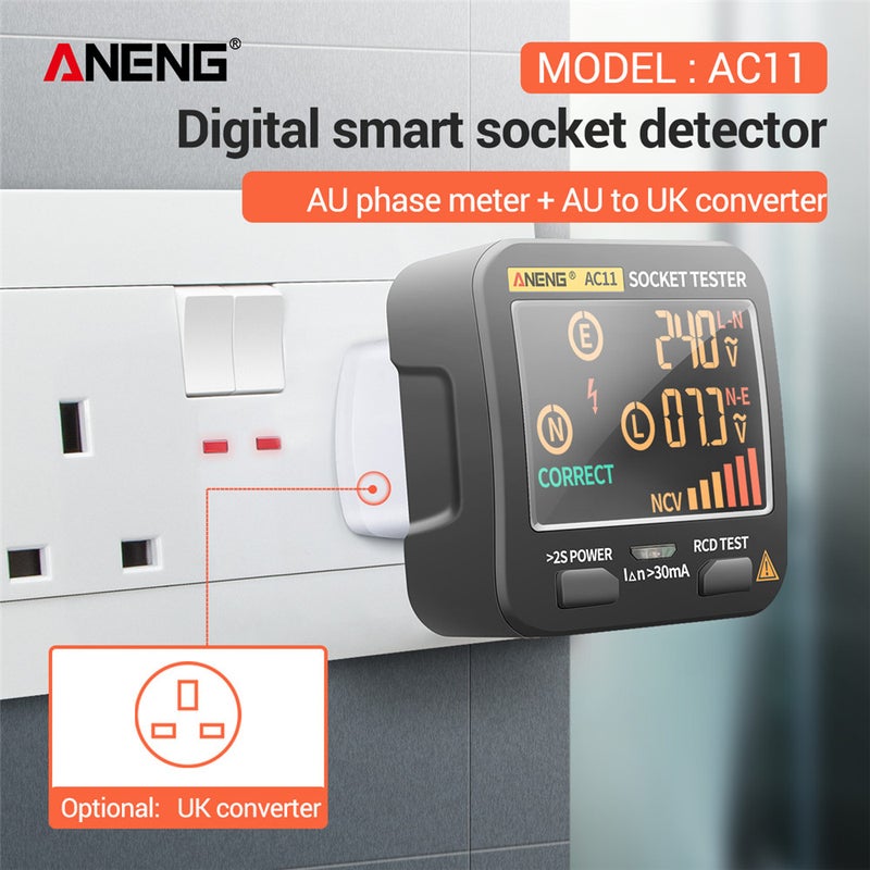 Multifunctional Electrical Electroscope RCD NCV Electric AC11 Socket Tester Circuit Polarity Detector Plug Black 12.50x7.00x7.50cm  - Image 1