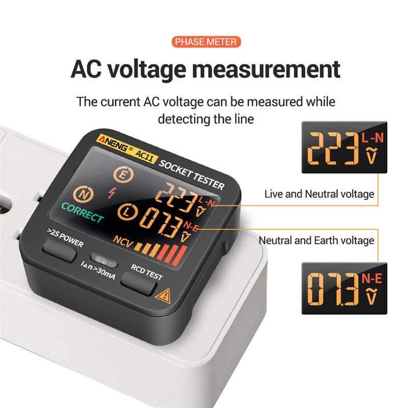 Multifunctional Electrical Electroscope RCD NCV Electric AC11 Socket Tester Circuit Polarity Detector Plug Black 12.50x7.00x7.50cm  - Image 4