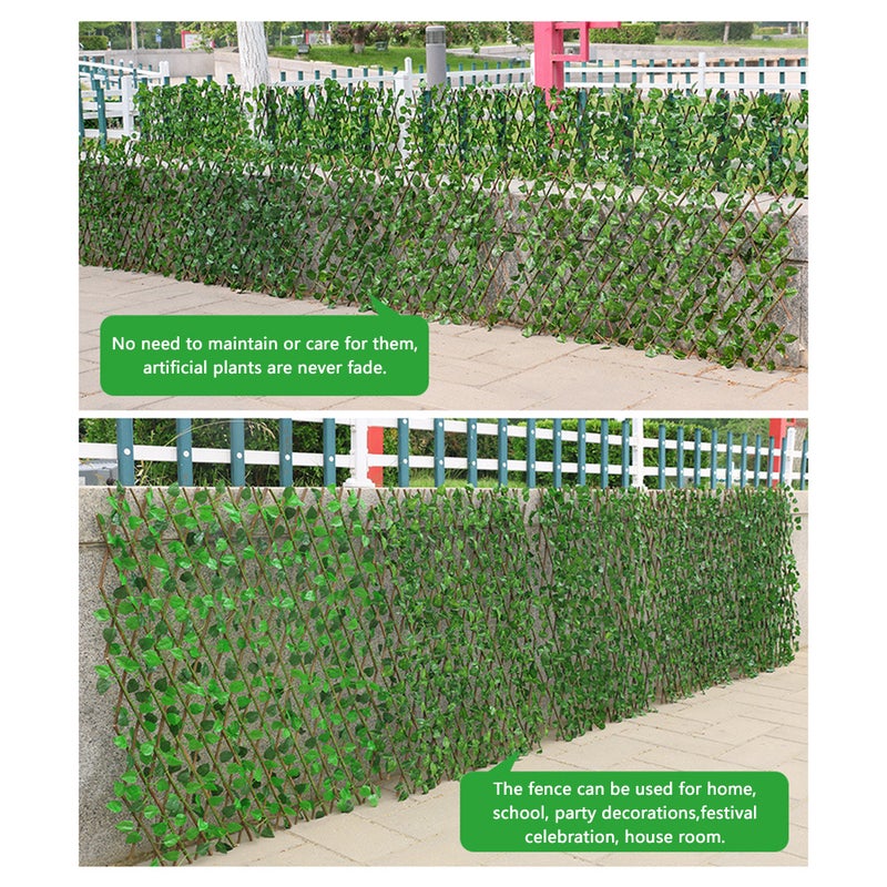 Generic Simulation Telescopic Outdoor Garden Fence Wall Guardrail Decorative Leaves Blocking Plant Green 43.00x2.00x20.00cm  - Image 1