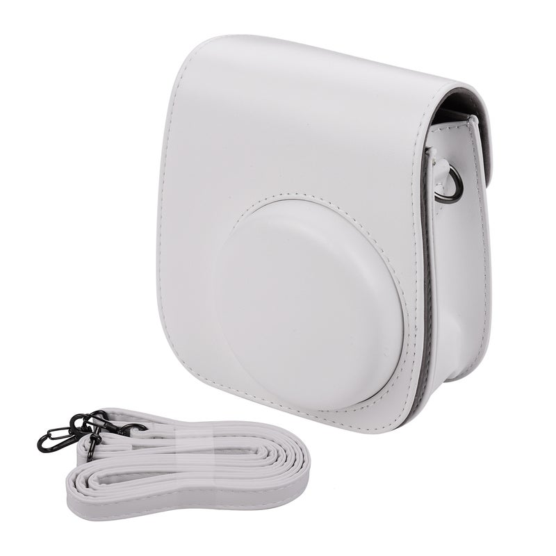Portable Instant Camera Case Bag Holder PU Leather With Shoulder Strap White  - Image 1