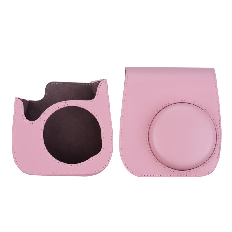 Portable Instant Camera Case Bag Holder PU Leather With Shoulder Strap Pink  - Image 3