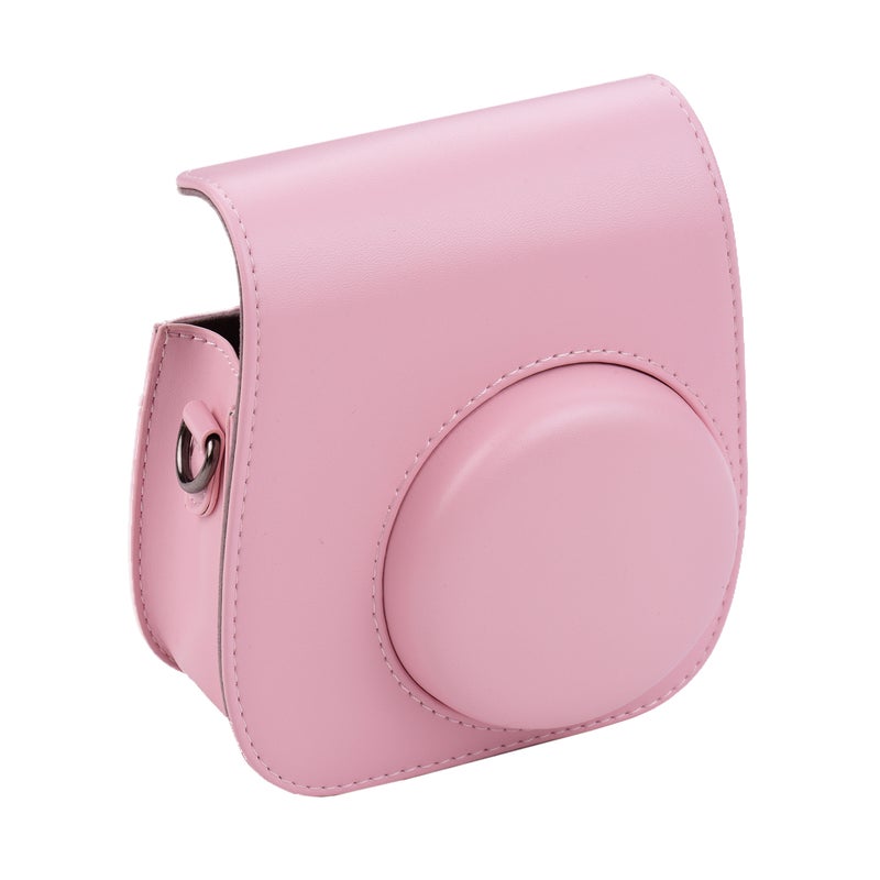 Portable Instant Camera Case Bag Holder PU Leather With Shoulder Strap Pink  - Image 5