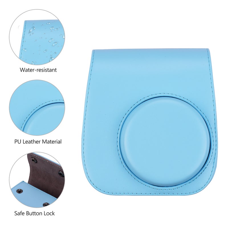 Generic - Portable Instant Camera Case Bag Holder PU Leather With Shoulder Strap Blue - Image 1